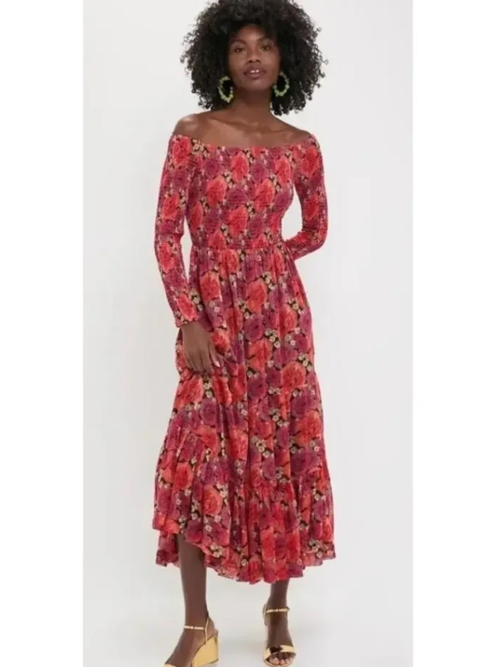 Tuckernuck Pomander Place Off-Shoulder Red and Pink Floral Maxi Dress